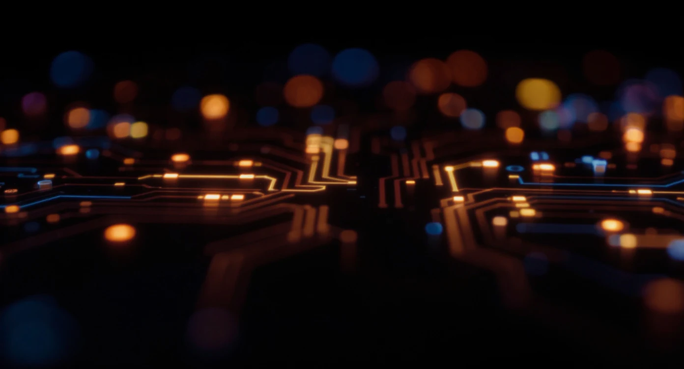 Dark circuit board representing automated infrastructure